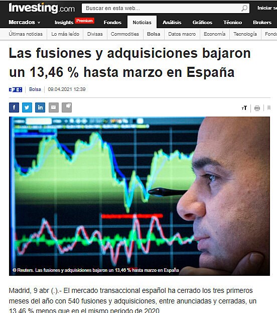 Las fusiones y adquisiciones bajaron un 13,46 % hasta marzo en Espaa